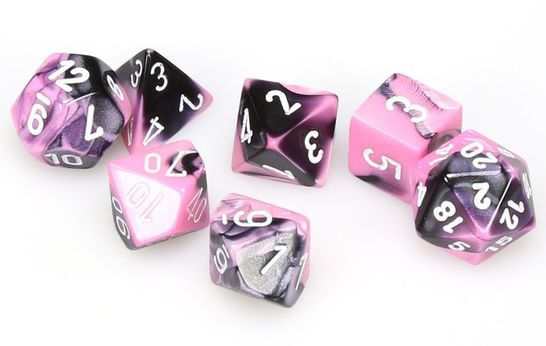 Chessex Polyhedral 7-Die Gemini Dice Set - Black-Pink with White